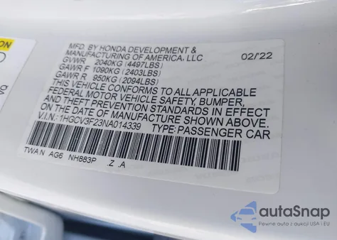 2022 Honda Accord Hybrid Sport z USA, uszkodzony, nr VIN 1HGCV3F23NA014339